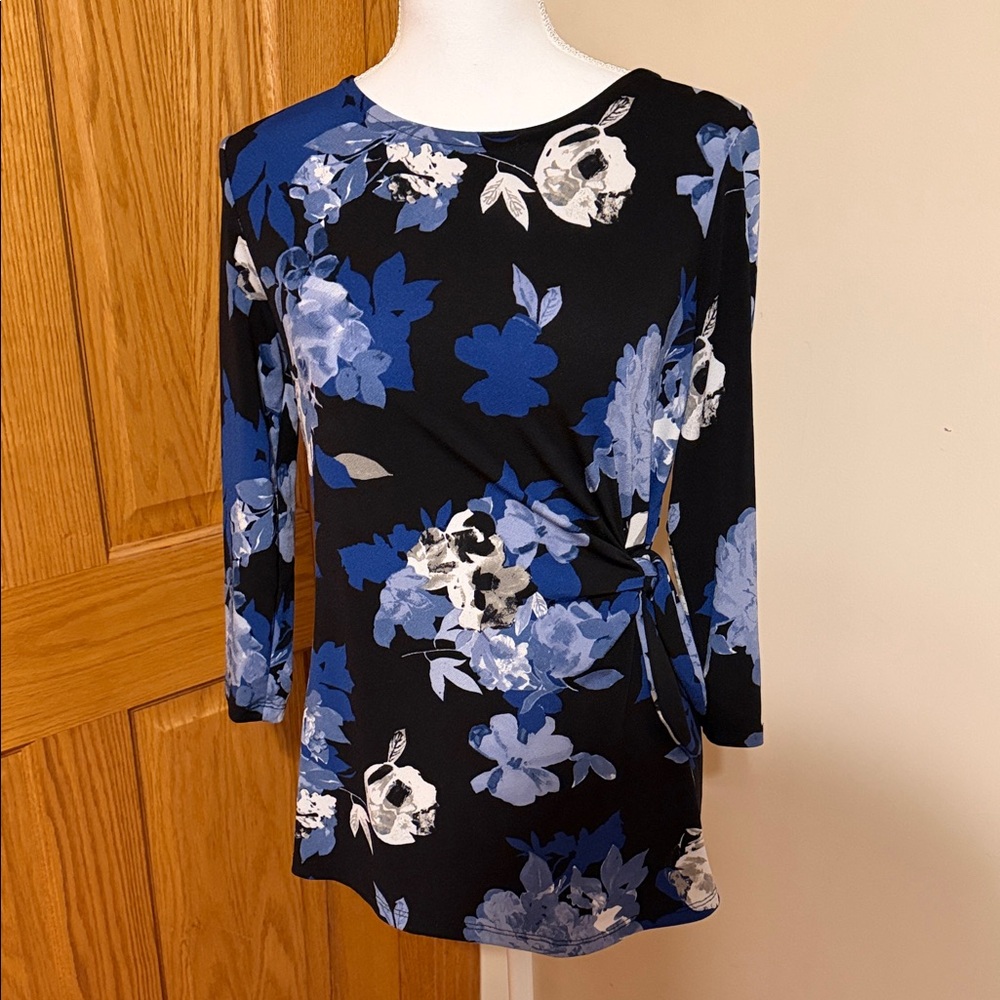 Elle Black and Blue Floral Blouse